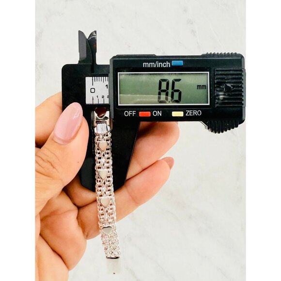 ❤️ Real Sterling Silver Bracelet hearts with plate - Picture 3 of 4